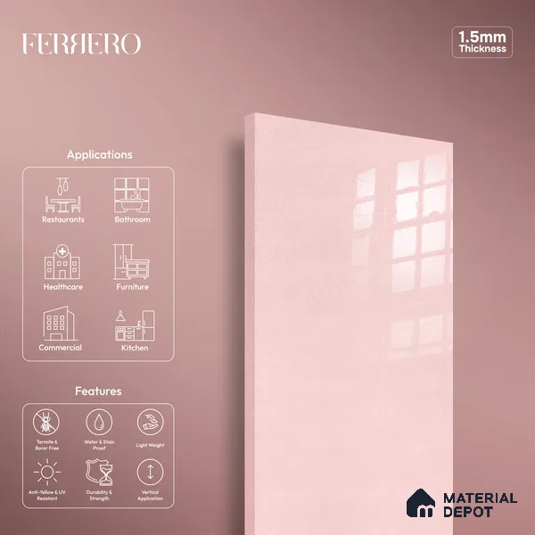 Ferrero 1B 0945 Peach Stardust 8 ft x 4 ft Sparkle Series High Gloss Finish Acrylic Laminate - 1.5 mm (LM 01127) | Suitable for Kitchen Cabinets, Study Areas, Wardrobe