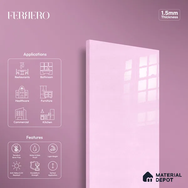 Ferrero 1B 0946 Lilac Spark 8 ft x 4 ft Sparkle Series High Gloss Finish Acrylic Laminate - 1.5 mm (LM 01128) | Suitable for Kitchen Cabinets, Study Areas, Wardrobe