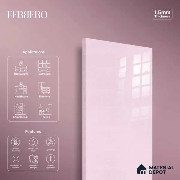 Ferrero 1B 0947 Blush Glitter 8 ft x 4 ft Sparkle Series High Gloss Finish Acrylic Laminate - 1.5 mm (LM 01129) | Suitable for Kitchen Cabinets, Study Areas, Wardrobe