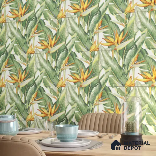 Tropical Wall Tile TL 00208 B Pattern 2 Lush Green 1 ft x 1 ft Matte Finish Ceramic Tile - 9 mm | Suitable For Bathroom, Balcony, Dining Area | Please Expect a Slight Variation of Pattern