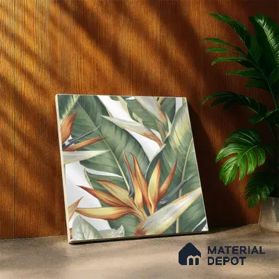 Tropical Wall Tile TL 00208 A Pattern 1 Lush Green 1 ft x 1 ft Matte Finish Ceramic Tile - 9 mm | Suitable For Bathroom, Balcony, Dining Area | Please Expect a Slight Variation of Pattern