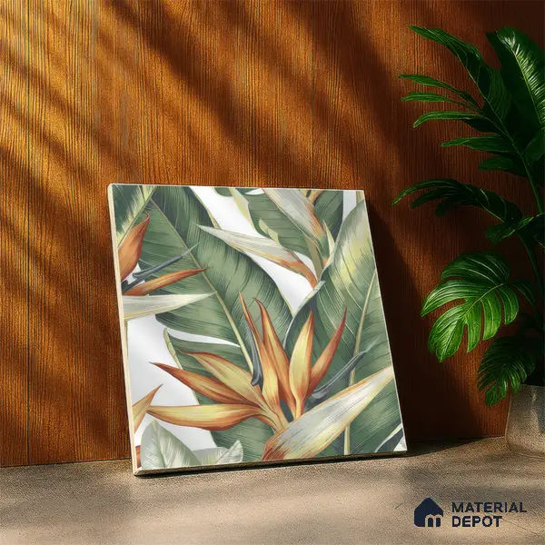 Tropical Wall Tile TL 00208 A Pattern 1 Lush Green 1 ft x 1 ft Matte Finish Ceramic Tile - 9 mm | Suitable For Bathroom, Balcony, Dining Area | Please Expect a Slight Variation of Pattern