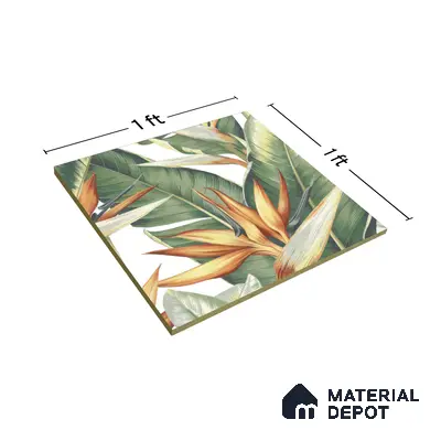 Tropical Wall Tile TL 00208 A Pattern 1 Lush Green 1 ft x 1 ft Matte Finish Ceramic Tile - 9 mm | Suitable For Bathroom, Balcony, Dining Area | Please Expect a Slight Variation of Pattern