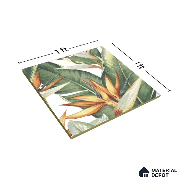 Tropical Wall Tile TL 00208 A Pattern 1 Lush Green 1 ft x 1 ft Matte Finish Ceramic Tile - 9 mm | Suitable For Bathroom, Balcony, Dining Area | Please Expect a Slight Variation of Pattern