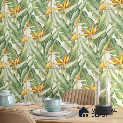 Tropical Wall Tile TL 00208 A Pattern 1 Lush Green 1 ft x 1 ft Matte Finish Ceramic Tile - 9 mm | Suitable For Bathroom, Balcony, Dining Area | Please Expect a Slight Variation of Pattern