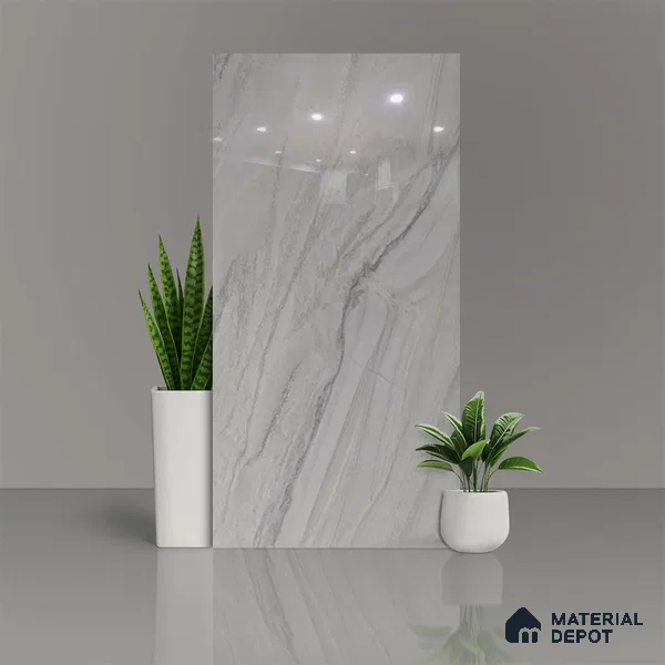 Marble Floor & Wall Tile TL 02191 Nicole Grey 4 ft x 2 ft Glossy Finish Vitrified Tile - 9 mm