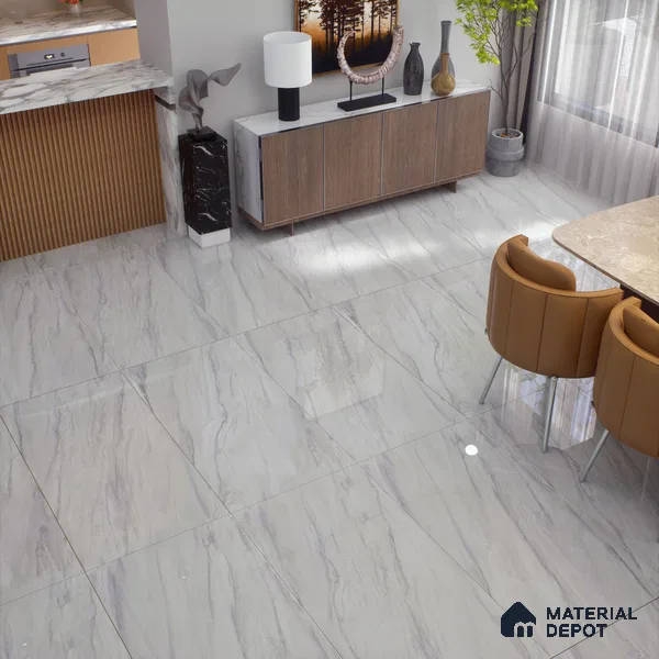 Marble Floor & Wall Tile TL 02191 Nicole Grey 4 ft x 2 ft Glossy Finish Vitrified Tile - 9 mm