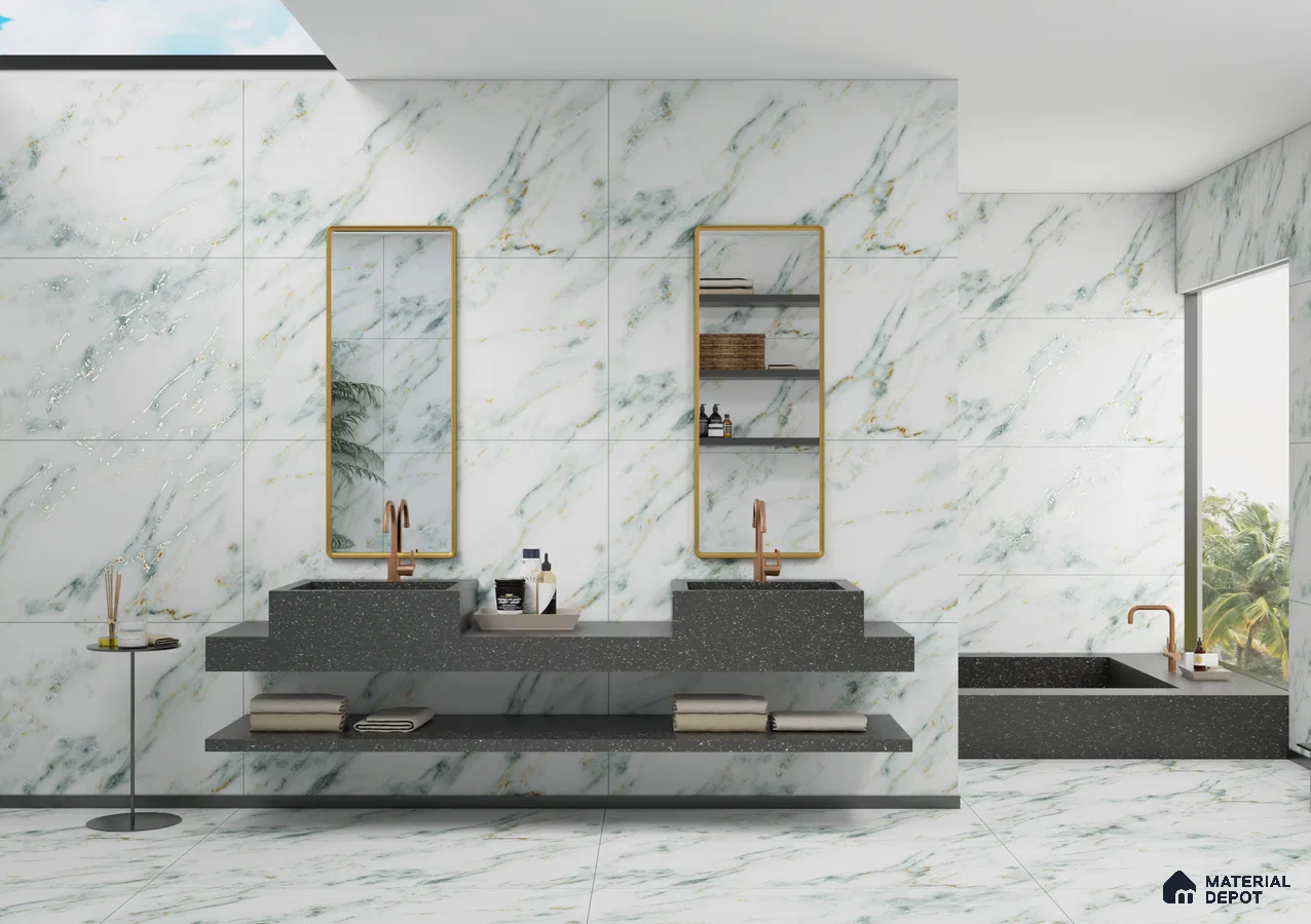 Luxurious Marble Bathroom with Dual Vanity | Material Depot