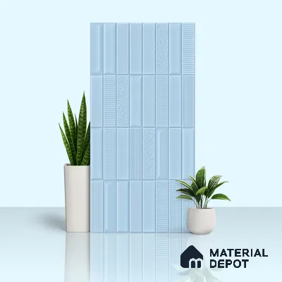 TL 00699 F Oceanic Surfer Series Pattern 5 Blue Chrome Finish 4 ft x 2 ft Full Body Vitrified Tile - 9 mm (Sample)
