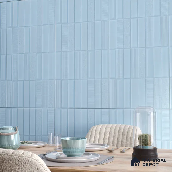 TL 00699 F Oceanic Surfer Series Pattern 5 Blue Chrome Finish 4 ft x 2 ft Full Body Vitrified Tile - 9 mm (Sample)