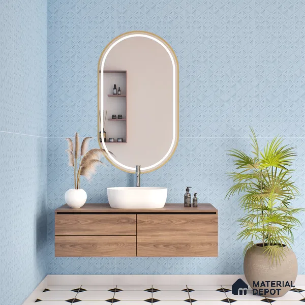 TL 00699 H Oceanic Surfer Series Pattern 7 Blue Chrome Finish 4 ft x 2 ft Full Body Vitrified Tile - 9 mm (Sample)
