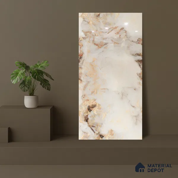 Marble Floor & Wall Tile TL 05585 Brown Olga 4 ft x 2 ft - Vitrified Glossy Finish -9 mm | Suitable for Living Room, Bedroom & Bathroom