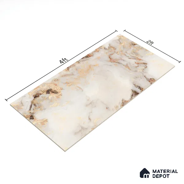 Marble Floor & Wall Tile TL 05585 Brown Olga 4 ft x 2 ft - Vitrified Glossy Finish -9 mm | Suitable for Living Room, Bedroom & Bathroom