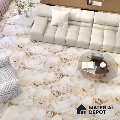 Marble Floor & Wall Tile TL 05585 Brown Olga 4 ft x 2 ft - Vitrified Glossy Finish -9 mm | Suitable for Living Room, Bedroom & Bathroom