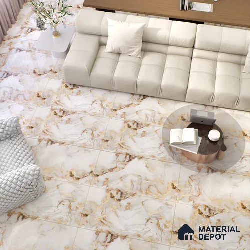 Marble Floor & Wall Tile TL 05585 Brown Olga 4 ft x 2 ft - Vitrified Glossy Finish -9 mm | Suitable for Living Room, Bedroom & Bathroom