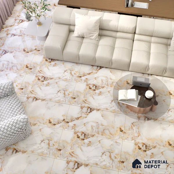 Marble Floor & Wall Tile TL 05585 Brown Olga 4 ft x 2 ft - Vitrified Glossy Finish -9 mm | Suitable for Living Room, Bedroom & Bathroom