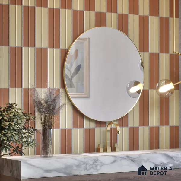 Subway Fluted Wall Tile TL 04960 C Elegancia Florentine Brown 12 x 4 inch Ceramic Matte Finish - 7.5 mm | Suitable for Highlighter Walls, Foyer, Bathroom, Kitchen Wall & Backsplashes