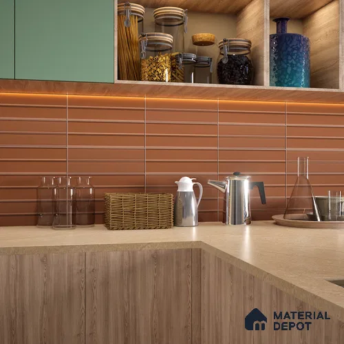 Subway Fluted Wall Tile TL 04960 D Elegancia Sahara Choco 12 x 4 inch Ceramic Matte Finish - 7.5 mm | Suitable for Highlighter Walls, Foyer, Bathroom, Kitchen Wall & Backsplashes