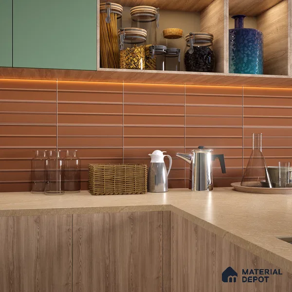 Subway Fluted Wall Tile TL 04960 D Elegancia Sahara Choco 12 x 4 inch Ceramic Matte Finish - 7.5 mm | Suitable for Highlighter Walls, Foyer, Bathroom, Kitchen Wall & Backsplashes (Sample)