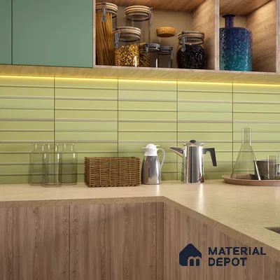 Subway Fluted Wall Tile TL 04960 E Elegancia Parrot Green 12 x 4 inch Ceramic Matte Finish - 7.5 mm | Suitable for Highlighter Walls, Foyer, Bathroom, Kitchen Wall & Backsplashes (Sample)