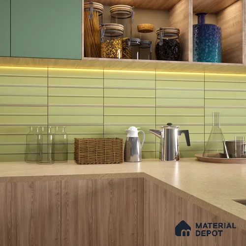 Subway Fluted Wall Tile TL 04960 E Elegancia Parrot Green 12 x 4 inch Ceramic Matte Finish - 7.5 mm | Suitable for Highlighter Walls, Foyer, Bathroom, Kitchen Wall & Backsplashes