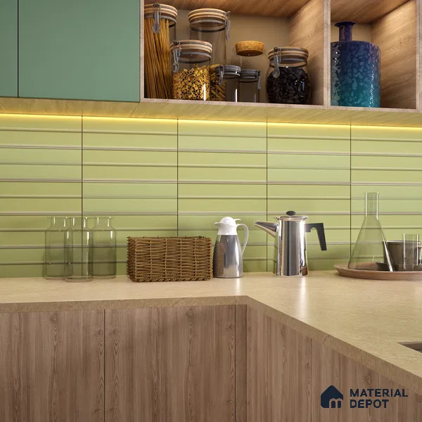 Subway Fluted Wall Tile TL 04960 E Elegancia Parrot Green 12 x 4 inch Ceramic Matte Finish - 7.5 mm | Suitable for Highlighter Walls, Foyer, Bathroom, Kitchen Wall & Backsplashes (Sample)