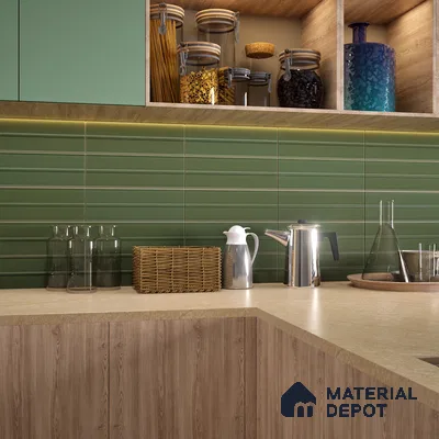 Subway Fluted Wall Tile TL 04960 F Elegancia Dark Green 12 x 4 inch Ceramic Matte Finish - 7.5 mm | Suitable for Highlighter Walls, Foyer, Bathroom, Kitchen Wall & Backsplashes (Sample)