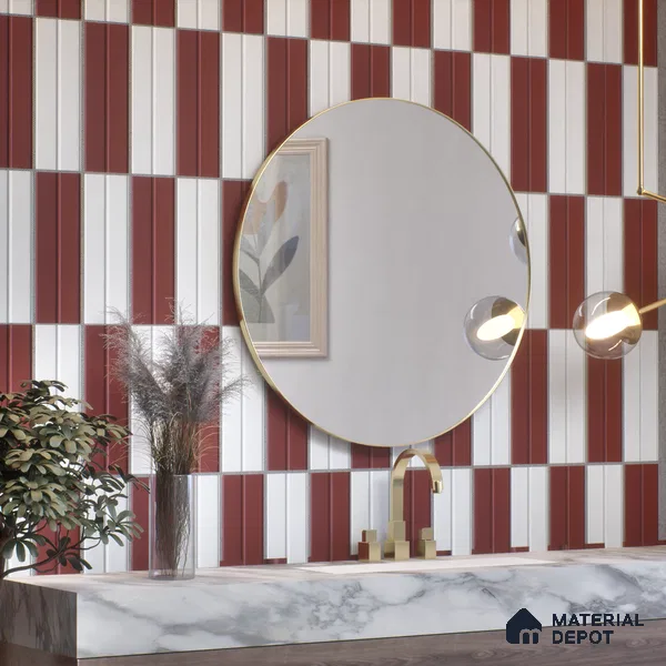 Subway Fluted Wall Tile TL 04960 G Elegancia Terracota Rosa 12 x 4 inch Ceramic Matte Finish - 7.5 mm | Suitable for Highlighter Walls, Foyer, Bathroom, Kitchen Wall & Backsplashes (Sample)