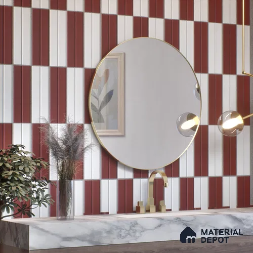 Subway Fluted Wall Tile TL 04960 G Elegancia Terracota Rosa 12 x 4 inch Ceramic Matte Finish - 7.5 mm | Suitable for Highlighter Walls, Foyer, Bathroom, Kitchen Wall & Backsplashes