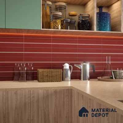 Subway Fluted Wall Tile TL 04960 G Elegancia Terracota Rosa 12 x 4 inch Ceramic Matte Finish - 7.5 mm | Suitable for Highlighter Walls, Foyer, Bathroom, Kitchen Wall & Backsplashes (Sample)