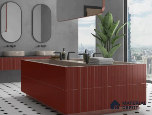 Subway Fluted Wall Tile TL 04960 G Elegancia Terracota Rosa 12 x 4 inch Ceramic Matte Finish - 7.5 mm | Suitable for Highlighter Walls, Foyer, Bathroom, Kitchen Wall & Backsplashes (Sample)
