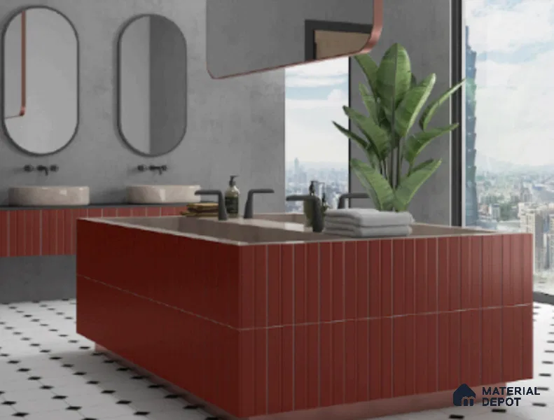 Subway Fluted Wall Tile TL 04960 G Elegancia Terracota Rosa 12 x 4 inch Ceramic Matte Finish - 7.5 mm | Suitable for Highlighter Walls, Foyer, Bathroom, Kitchen Wall & Backsplashes (Sample)