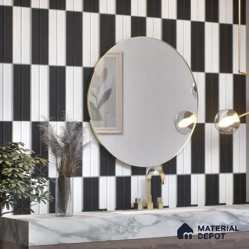 Subway Fluted Wall Tile TL 04960 Elegancia White Thassos 12 x 4 inch Ceramic Matte Finish - 7.5 mm | Suitable for Highlighter Walls, Foyer, Bathroom, Kitchen Wall & Backsplashes