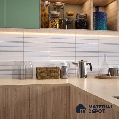 Subway Fluted Wall Tile TL 04960 Elegancia White Thassos 12 x 4 inch Ceramic Matte Finish - 7.5 mm | Suitable for Highlighter Walls, Foyer, Bathroom, Kitchen Wall & Backsplashes