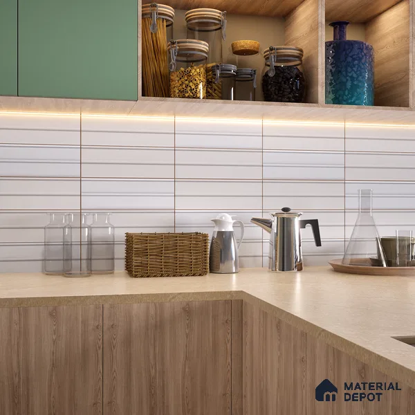 Subway Fluted Wall Tile TL 04960 Elegancia White Thassos 12 x 4 inch Ceramic Matte Finish - 7.5 mm | Suitable for Highlighter Walls, Foyer, Bathroom, Kitchen Wall & Backsplashes