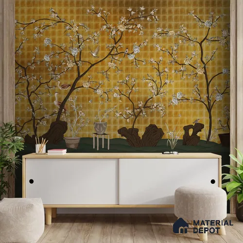 Oriental Garden, Chinoiserie Wall Wallpaper Sukoon Series Handmade Chinoserie Design (Customised Size Wallpaper)