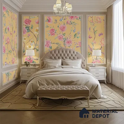 Oriental Yellow Chinoiserie Wallpaper for Walls Sukoon Series Canvas Chinoserie Design (Customised Size Wallpaper)
