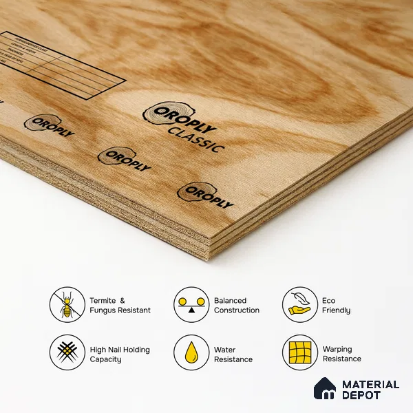 Oroply PL 00024 8 x 4 ft Classic MR Grade | IS 303 MR Certified Plywood - 6 mm | Warranty - 7 Years