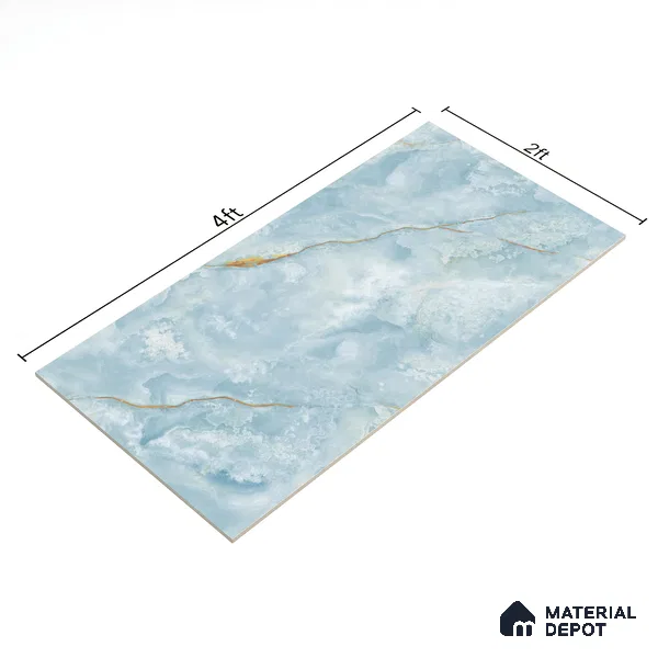 Budget Friendly Marble Floor & Wall Tile Value For Money TL 05586 Aqua Osla 4 ft x 2 ft - Vitrified Glossy Finish -9 mm | Suitable for Living Room, Bedroom & Bathroom