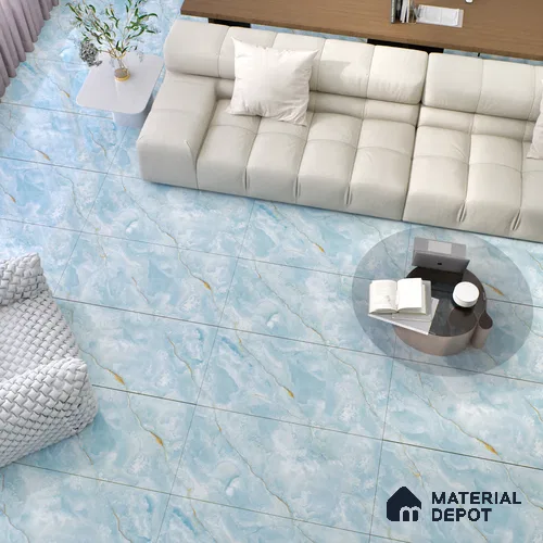 Budget Friendly Marble Floor & Wall Tile Value For Money TL 05586 Aqua Osla 4 ft x 2 ft - Vitrified Glossy Finish -9 mm | Suitable for Living Room, Bedroom & Bathroom
