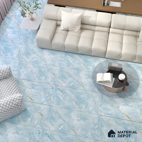 Budget Friendly Marble Floor & Wall Tile Value For Money TL 05586 Aqua Osla 4 ft x 2 ft - Vitrified Glossy Finish -9 mm | Suitable for Living Room, Bedroom & Bathroom