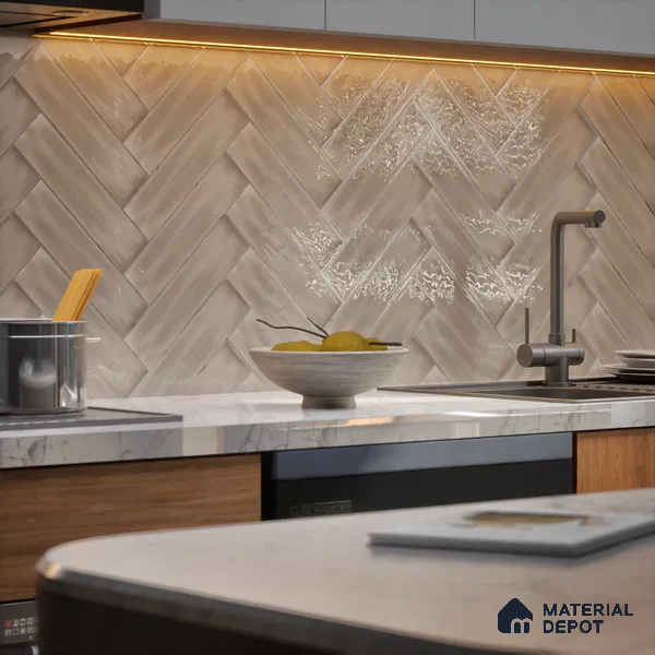 Subway Wall Tile TL 04826 AD Encanto Nimbus Silver 12 x 3 inch Ceramic Glossy Finish - 6.5 mm | Suitable for Highlighter Walls, Foyer, Bathroom, Kitchen Wall & Backsplashes (Sample)