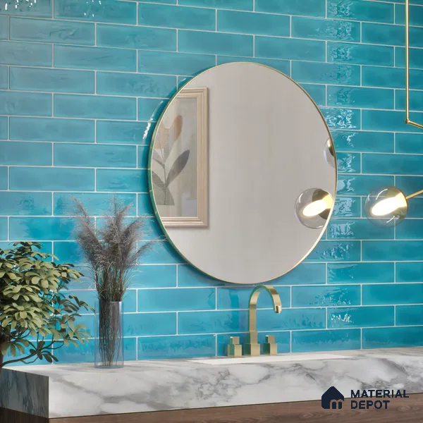 Subway Wall Tile TL 04826 AF Encanto Shade 6 Mild Blue 12 x 3 inch Ceramic Glossy Finish - 6.5 mm | Suitable for Highlighter Walls, Foyer, Bathroom, Kitchen Wall & Backsplashes (Sample)