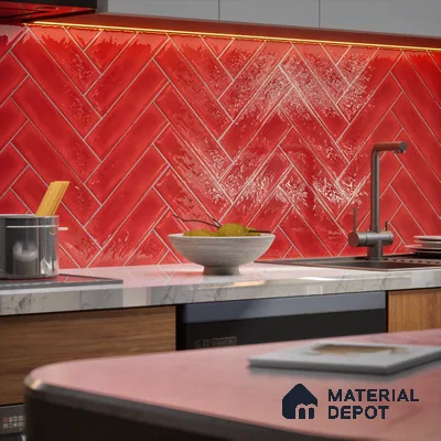 Subway Wall Tile TL 04826 AG Encanto Chilli Red 12 x 3 inch Ceramic Glossy Finish - 6.5 mm | Suitable for Highlighter Walls, Foyer, Bathroom, Kitchen Wall & Backsplashes