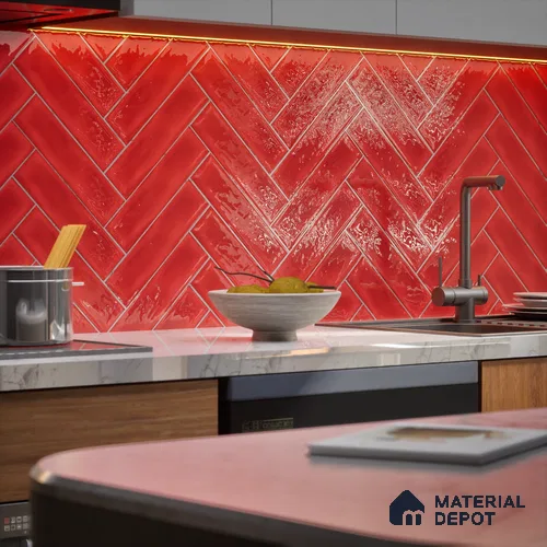 Subway Wall Tile TL 04826 AG Encanto Chilli Red 12 x 3 inch Ceramic Glossy Finish - 6.5 mm | Suitable for Highlighter Walls, Foyer, Bathroom, Kitchen Wall & Backsplashes
