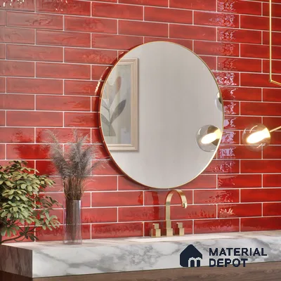 Subway Wall Tile TL 04826 AG Encanto Chilli Red 12 x 3 inch Ceramic Glossy Finish - 6.5 mm | Suitable for Highlighter Walls, Foyer, Bathroom, Kitchen Wall & Backsplashes
