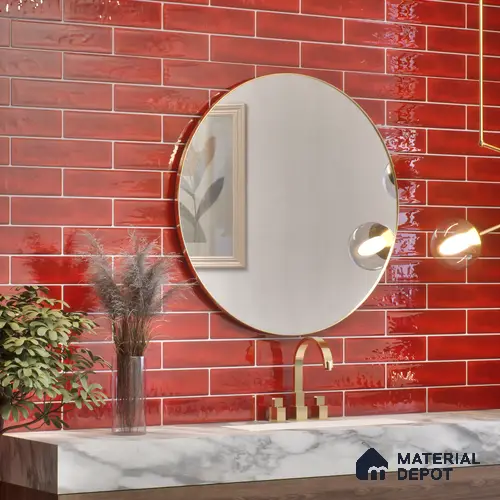 Subway Wall Tile TL 04826 AG Encanto Chilli Red 12 x 3 inch Ceramic Glossy Finish - 6.5 mm | Suitable for Highlighter Walls, Foyer, Bathroom, Kitchen Wall & Backsplashes