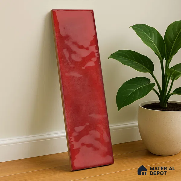 Subway Wall Tile TL 04826 AG Encanto Chilli Red 12 x 3 inch Ceramic Glossy Finish - 6.5 mm | Suitable for Highlighter Walls, Foyer, Bathroom, Kitchen Wall & Backsplashes