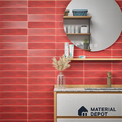 Subway Wall Tile TL 04826 AH Encanto Chilli Red 12 x 3 inch Ceramic Matte Finish - 6.5 mm | Suitable for Highlighter Walls, Foyer, Bathroom, Kitchen Wall & Backsplashes (Sample)