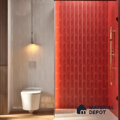 Subway Wall Tile TL 04826 AH Encanto Chilli Red 12 x 3 inch Ceramic Matte Finish - 6.5 mm | Suitable for Highlighter Walls, Foyer, Bathroom, Kitchen Wall & Backsplashes (Sample)